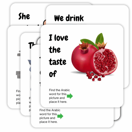 Arabic Word Matching Game for Kids – Object Clue Cards with Matching Word Cutouts | Fun & Educational Islamic Learning Set